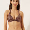 Costum de baie de topuri triunghiulare căptușit, maro, cu imprimeu animalier Costum de baie de topuri triunghiulare căptușit, maro, cu imprimeu animalier