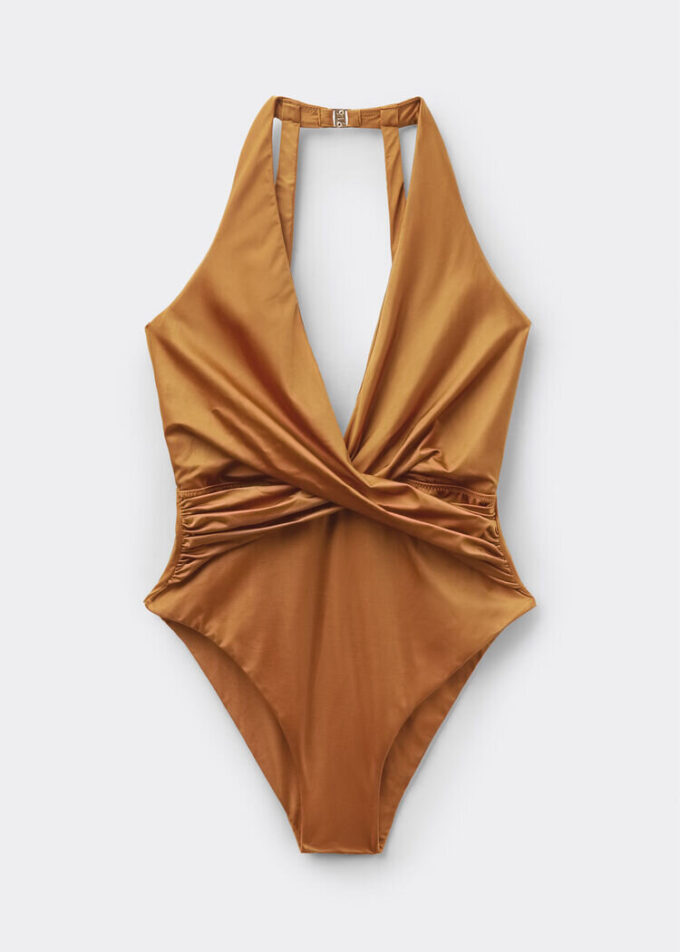 Costum de baie dintr-o bucată din satin lucios Costum de baie dintr-o bucată din satin lucios