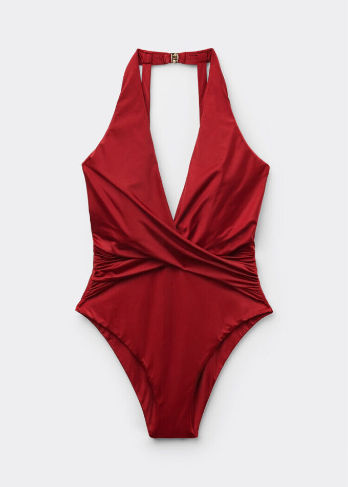 Costum de baie dintr-o bucată din satin lucios Costum de baie dintr-o bucată din satin lucios