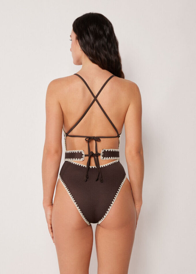 Costum de baie întreg cu broderie bicoloră Costum de baie întreg cu broderie bicoloră