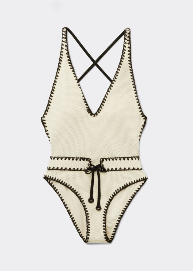 Costum de baie întreg cu broderie bicoloră Costum de baie întreg cu broderie bicoloră