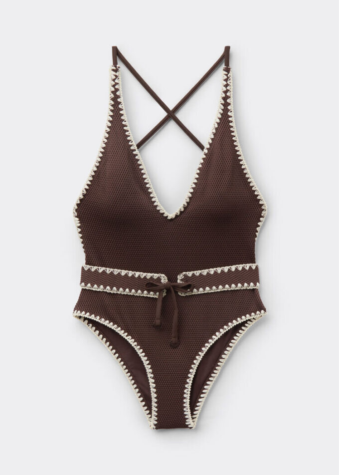 Costum de baie întreg cu broderie bicoloră Costum de baie întreg cu broderie bicoloră