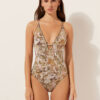 Costum de baie întreg cu imprimeu de frunziș tropical Costum de baie întreg cu imprimeu de frunziș tropical