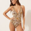 Costum de baie întreg cu imprimeu de frunziș tropical Costum de baie întreg cu imprimeu de frunziș tropical