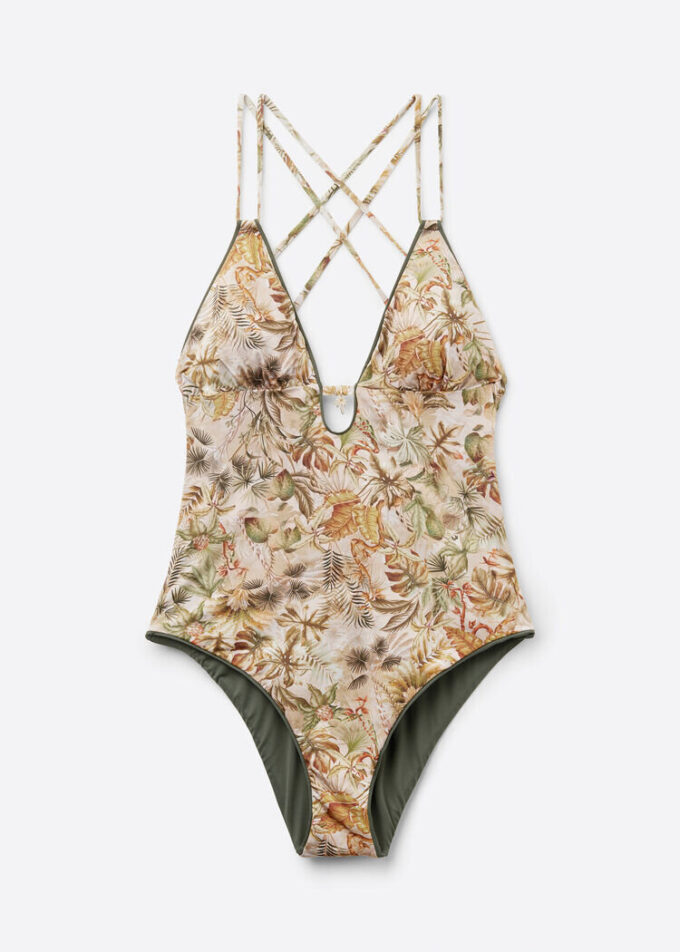 Costum de baie întreg cu imprimeu de frunziș tropical Costum de baie întreg cu imprimeu de frunziș tropical