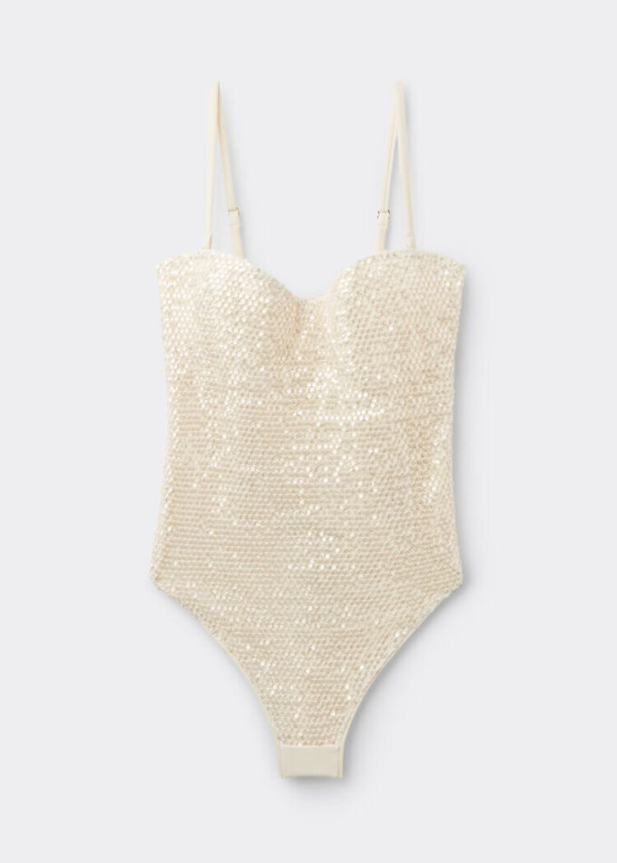 Costum de baie întreg din plasă cu paiete Costum de baie întreg din plasă cu paiete