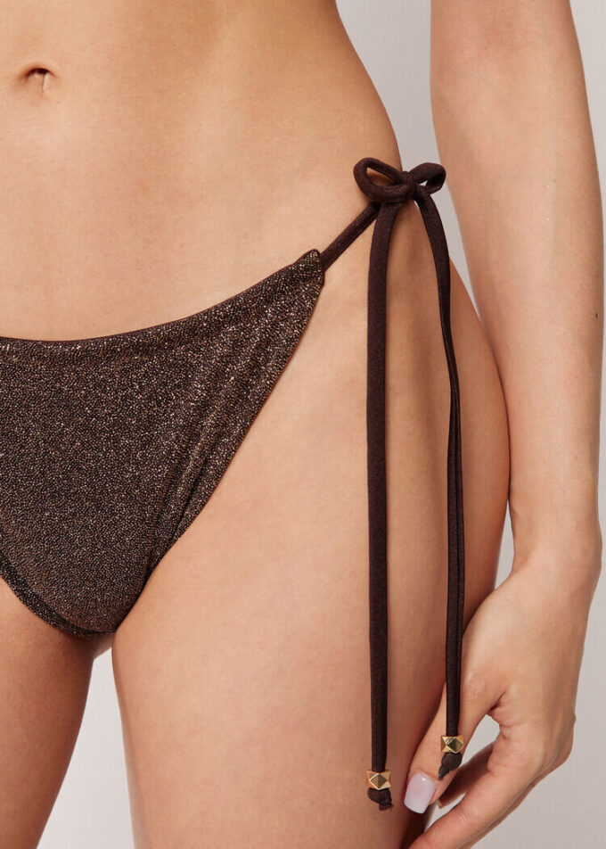 Slip de baie cu șnururi Brown Glitter Slip de baie cu șnururi Brown Glitter