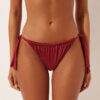Slip de bikini cu slipuri cu șnur lateral din satin lucios
