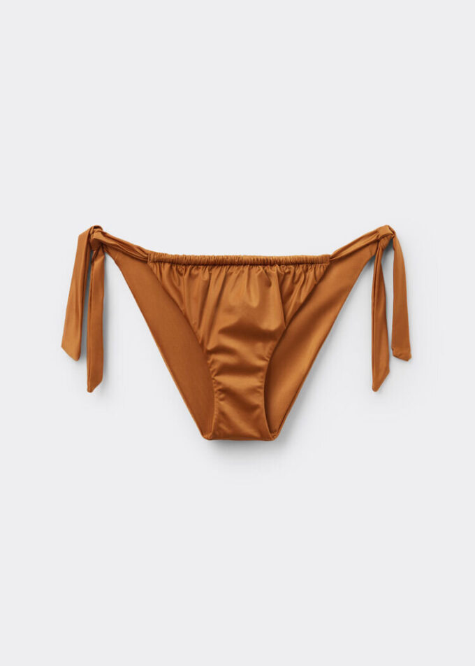 Slip de bikini cu slipuri cu șnur lateral din satin lucios