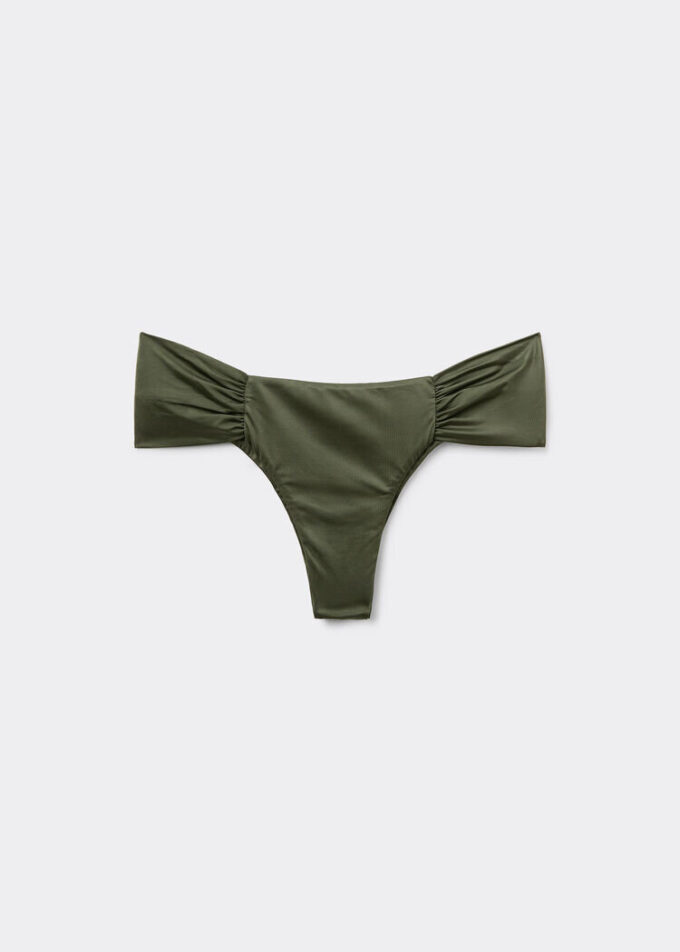 Slipuri braziliene de baie drapate din satin strălucitor Slipuri braziliene de baie drapate din satin strălucitor