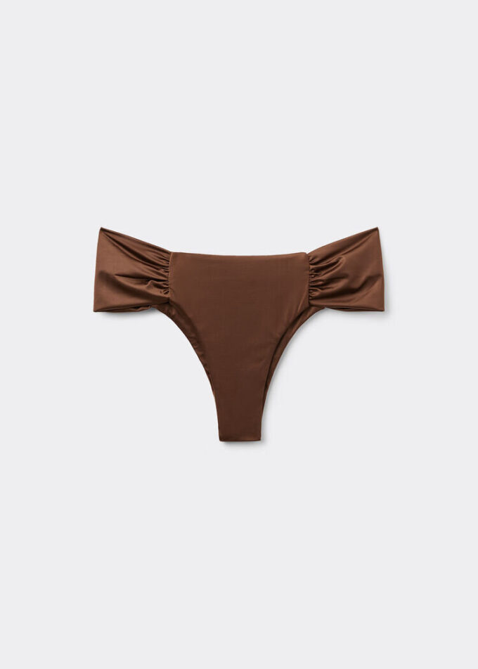 Slipuri braziliene de baie drapate din satin strălucitor Slipuri braziliene de baie drapate din satin strălucitor