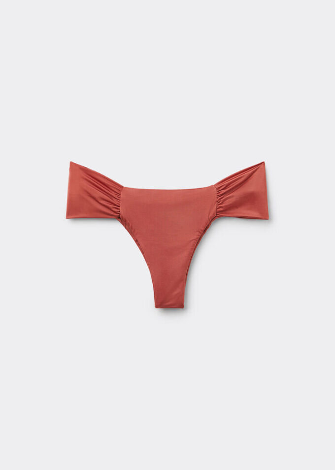Slipuri braziliene de baie drapate din satin strălucitor Slipuri braziliene de baie drapate din satin strălucitor