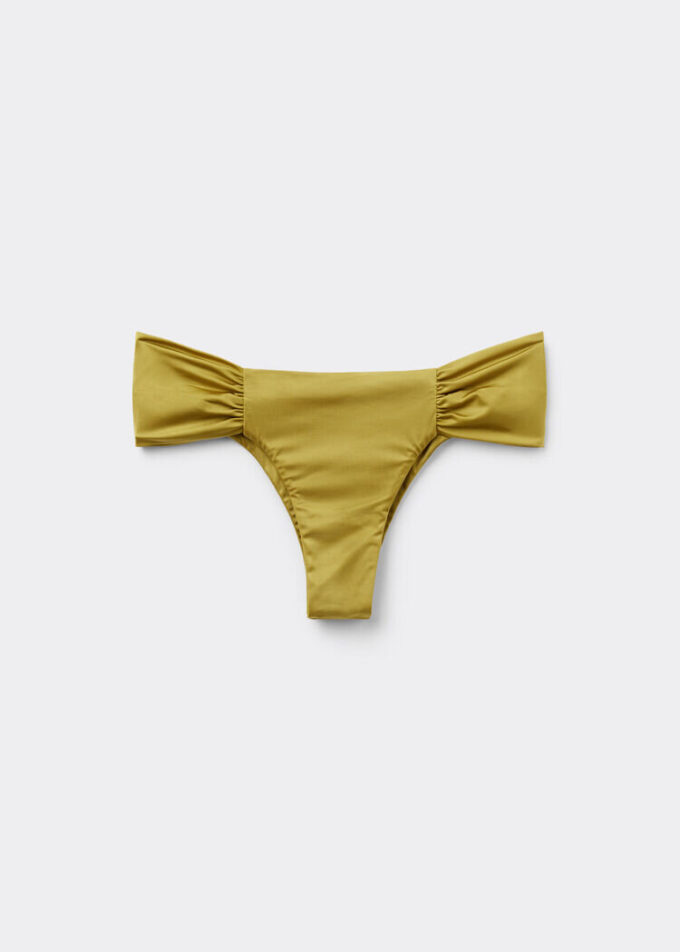 Slipuri braziliene de baie drapate din satin strălucitor Slipuri braziliene de baie drapate din satin strălucitor