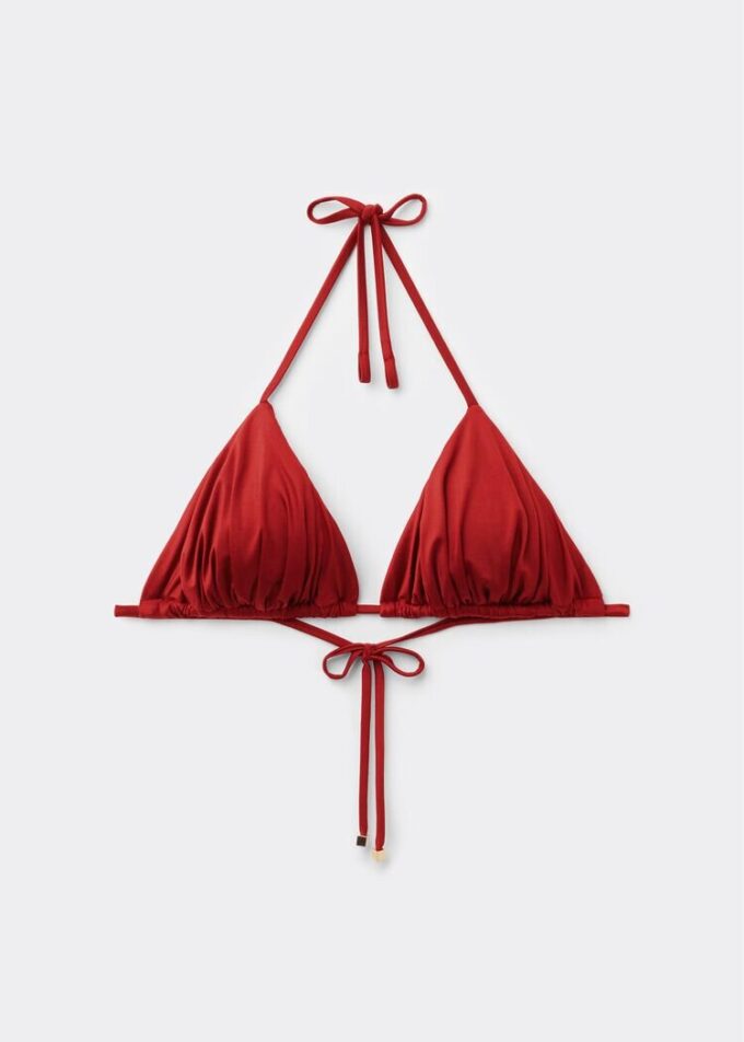 Sutien de baie cu topuri triunghiulare cu pernițe detașabile, din satin lucios Sutien de baie cu topuri triunghiulare cu pernițe detașabile, din satin lucios