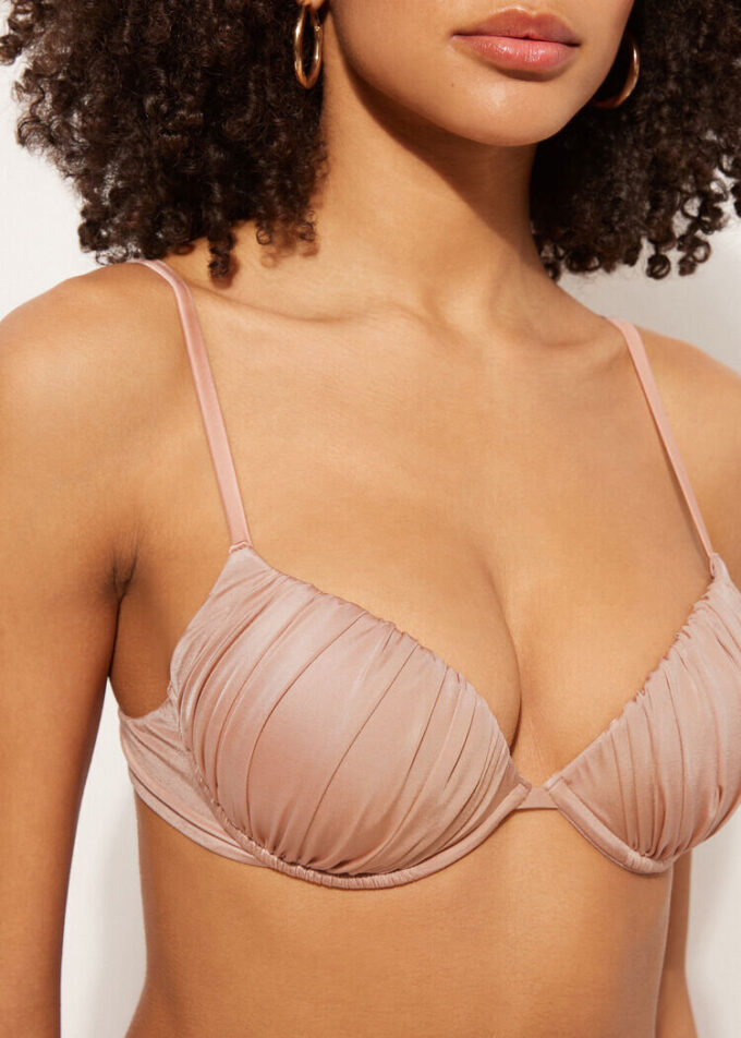 Sutien de baie Topuri push-up din satin lucios Sutien de baie Topuri push-up din satin lucios