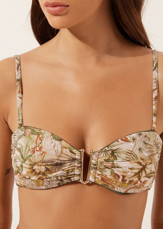 Top de bikini bandeau cu frunziș tropical Top de bikini bandeau cu frunziș tropical
