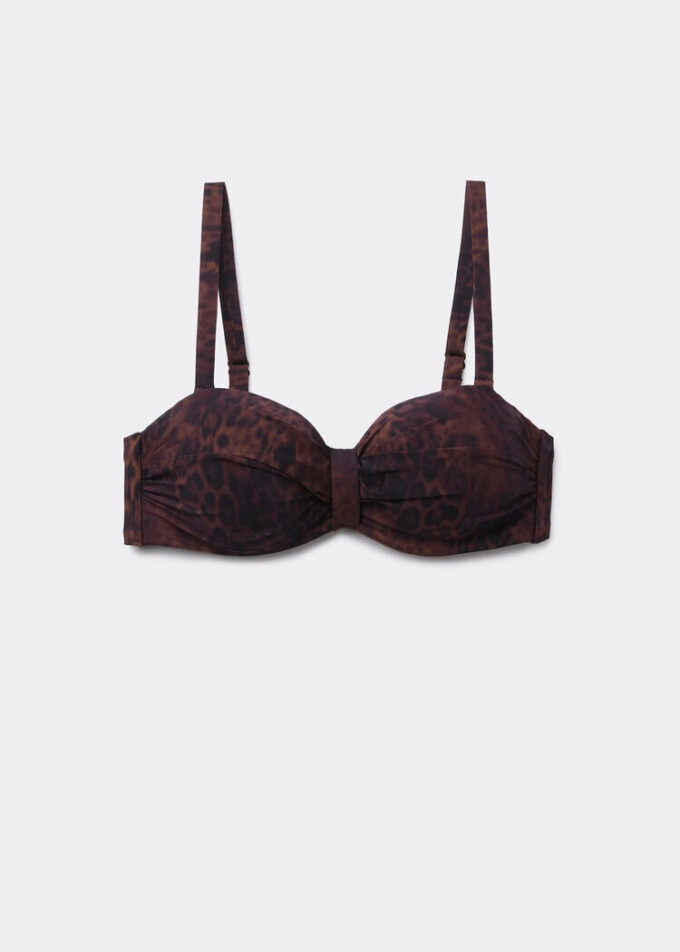 Top de bikini bandeau cu imprimeu animalier închis Top de bikini bandeau cu imprimeu animalier închis