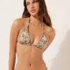 Top de bikini cu topuri triunghi cu frunziș tropical