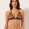 Top de bikini cu topuri triunghiulare cu pernițe și model Chevron auriu Top de bikini cu topuri triunghiulare cu pernițe și model Chevron auriu