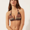 Top de bikini cu topuri triunghiulare cu pernițe și model Chevron auriu Top de bikini cu topuri triunghiulare cu pernițe și model Chevron auriu