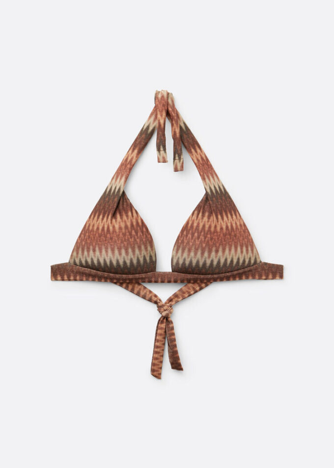 Top de bikini cu topuri triunghiulare cu pernițe și model Chevron auriu Top de bikini cu topuri triunghiulare cu pernițe și model Chevron auriu