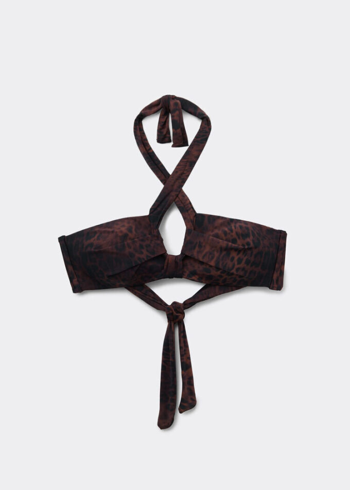 Top de bikini fără bretele, cu imprimeu animalier închis Top de bikini fără bretele, cu imprimeu animalier închis
