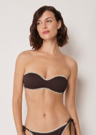 Top de bikini tip bandeau cu broderie bicoloră