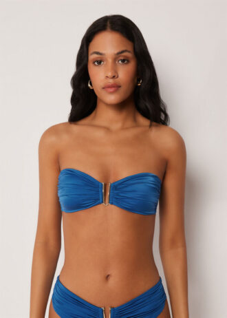 Top de bikini tip bandeau din satin lucios