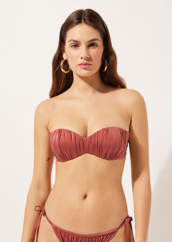 Top de costum de baie bandeau cu pernițe gradate, din satin lucios Top de costum de baie bandeau cu pernițe gradate, din satin lucios