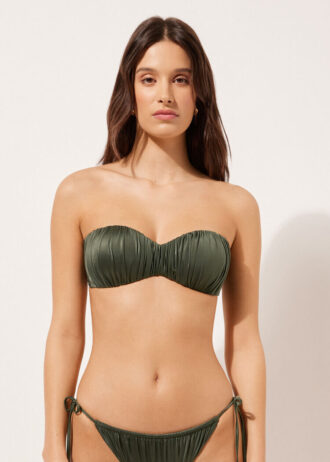 Top de costum de baie bandeau cu pernițe gradate, din satin lucios