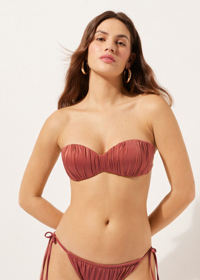 Top de costum de baie bandeau cu pernițe gradate, din satin lucios Top de costum de baie bandeau cu pernițe gradate, din satin lucios