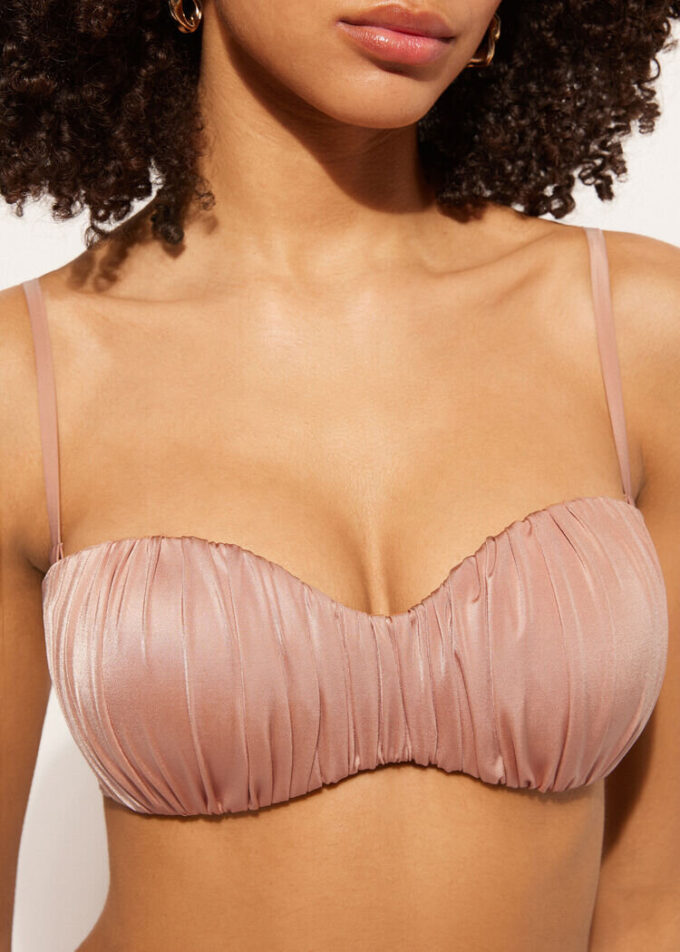Top de costum de baie bandeau cu pernițe gradate, din satin lucios Top de costum de baie bandeau cu pernițe gradate, din satin lucios