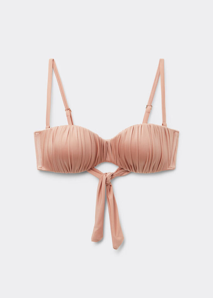 Top de costum de baie bandeau cu pernițe gradate, din satin lucios Top de costum de baie bandeau cu pernițe gradate, din satin lucios