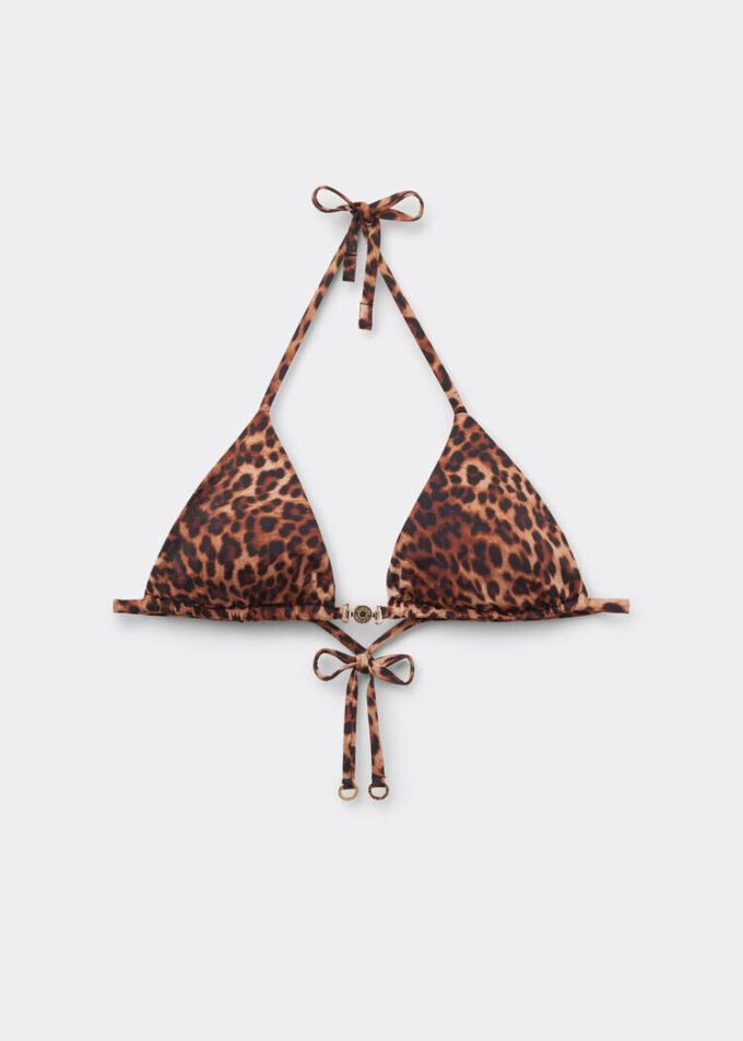 Top de costum de baie cu topuri triunghi maro cu imprimeu animalier Top de costum de baie cu topuri triunghi maro cu imprimeu animalier