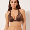 Top de costum de baie cu topuri triunghiulare cu pernițe gradate, din satin lucios Top de costum de baie cu topuri triunghiulare cu pernițe gradate, din satin lucios