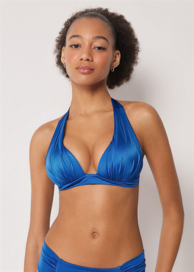 Top de costum de baie cu topuri triunghiulare cu pernițe gradate, din satin lucios Top de costum de baie cu topuri triunghiulare cu pernițe gradate, din satin lucios