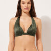 Top de costum de baie cu topuri triunghiulare cu pernițe gradate, din satin lucios Top de costum de baie cu topuri triunghiulare cu pernițe gradate, din satin lucios