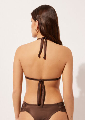 Top de costum de baie cu topuri triunghiulare cu pernițe gradate, din satin lucios Top de costum de baie cu topuri triunghiulare cu pernițe gradate, din satin lucios