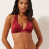 Top de costum de baie cu topuri triunghiulare cu pernițe gradate, din satin lucios Top de costum de baie cu topuri triunghiulare cu pernițe gradate, din satin lucios