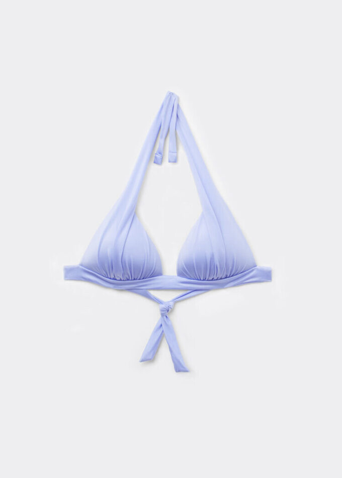 Top de costum de baie cu topuri triunghiulare cu pernițe gradate, din satin lucios Top de costum de baie cu topuri triunghiulare cu pernițe gradate, din satin lucios
