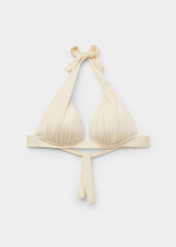 Top de costum de baie cu topuri triunghiulare cu pernițe gradate, din satin lucios Top de costum de baie cu topuri triunghiulare cu pernițe gradate, din satin lucios