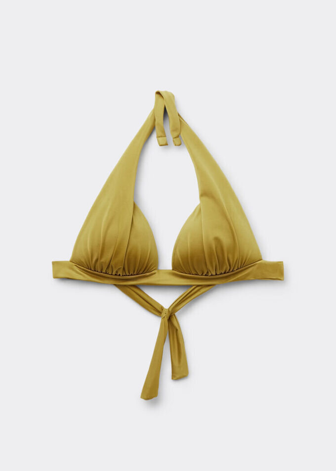 Top de costum de baie cu topuri triunghiulare cu pernițe gradate, din satin lucios