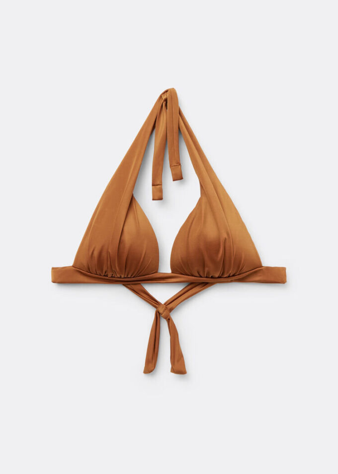 Top de costum de baie cu topuri triunghiulare cu pernițe gradate, din satin lucios Top de costum de baie cu topuri triunghiulare cu pernițe gradate, din satin lucios