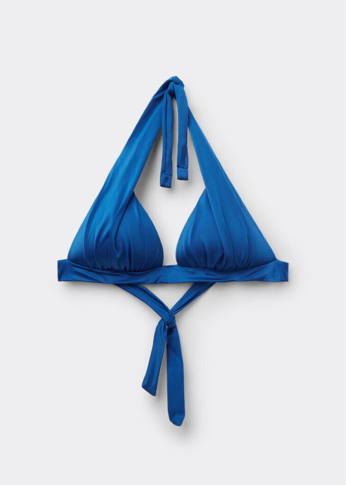 Top de costum de baie cu topuri triunghiulare cu pernițe gradate, din satin lucios Top de costum de baie cu topuri triunghiulare cu pernițe gradate, din satin lucios