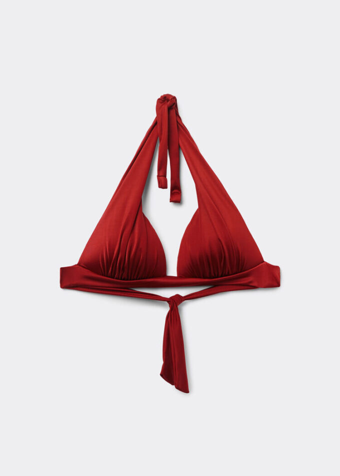Top de costum de baie cu topuri triunghiulare cu pernițe gradate, din satin lucios Top de costum de baie cu topuri triunghiulare cu pernițe gradate, din satin lucios