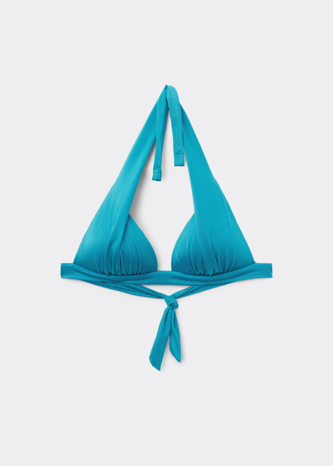 Top de costum de baie cu topuri triunghiulare cu pernițe gradate, din satin lucios Top de costum de baie cu topuri triunghiulare cu pernițe gradate, din satin lucios