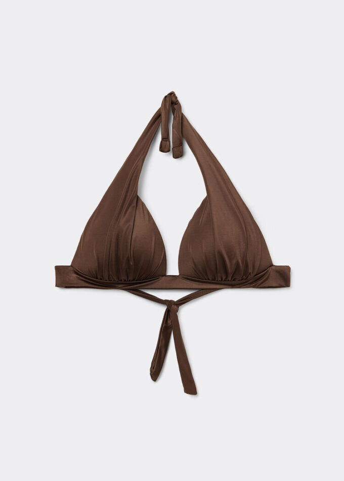 Top de costum de baie cu topuri triunghiulare cu pernițe gradate, din satin lucios Top de costum de baie cu topuri triunghiulare cu pernițe gradate, din satin lucios