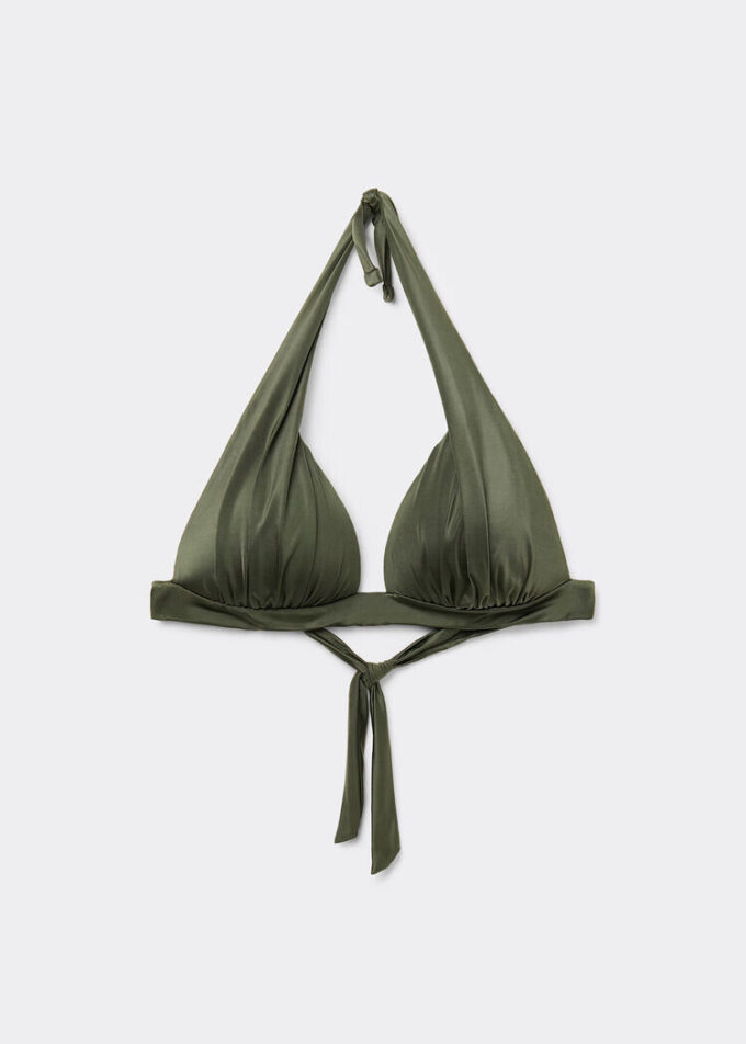 Top de costum de baie cu topuri triunghiulare cu pernițe gradate, din satin lucios Top de costum de baie cu topuri triunghiulare cu pernițe gradate, din satin lucios