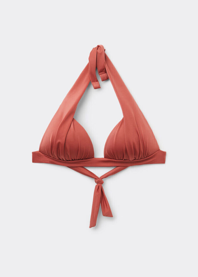 Top de costum de baie cu topuri triunghiulare cu pernițe gradate, din satin lucios