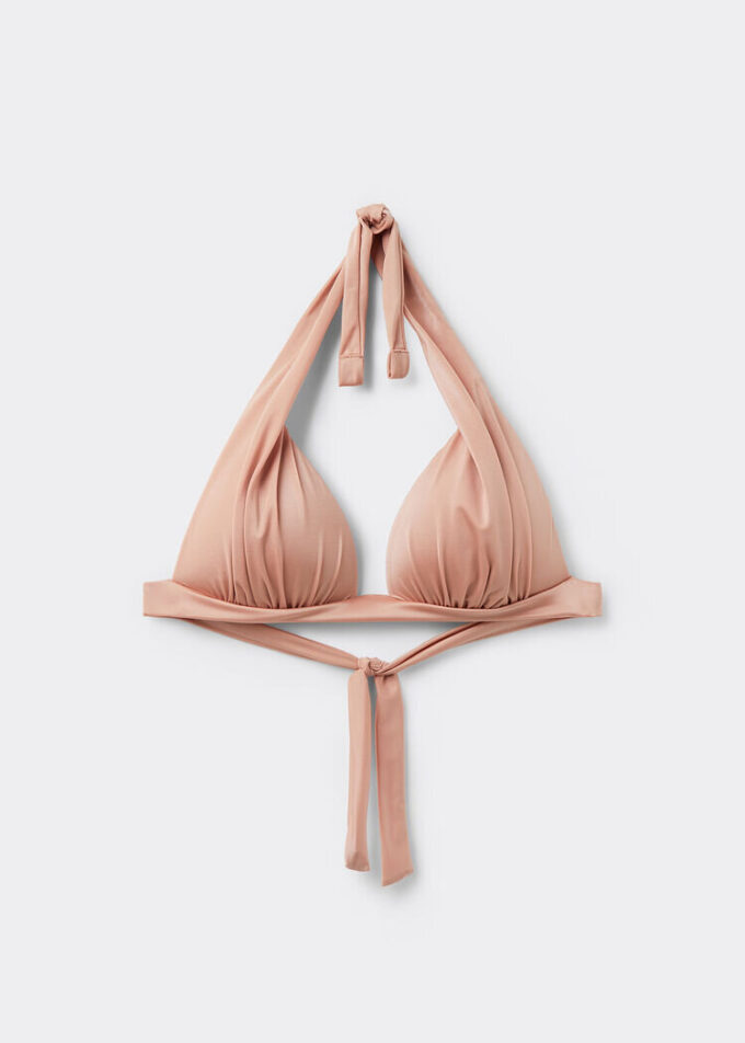 Top de costum de baie cu topuri triunghiulare cu pernițe gradate, din satin lucios